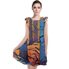 Woods Trees Abstract Scene Forest Tie Up Tunic Dress by Pakrebo