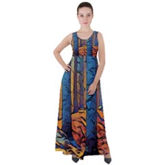 Woods Trees Abstract Scene Forest Empire Waist Velour Maxi Dress