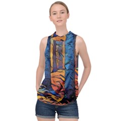 Woods Trees Abstract Scene Forest High Neck Satin Top by Pakrebo