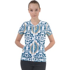 Tile Vintage Pattern Design Short Sleeve Zip Up Jacket