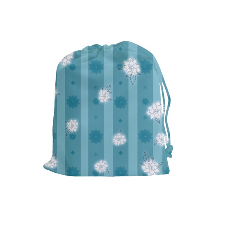 Gardenia Flowers White Blue Drawstring Pouch (Large)