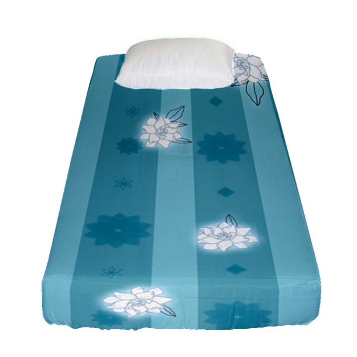 Gardenia Flowers White Blue Fitted Sheet (Single Size)