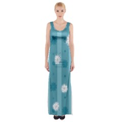 Gardenia Flowers White Blue Maxi Thigh Split Dress by Pakrebo