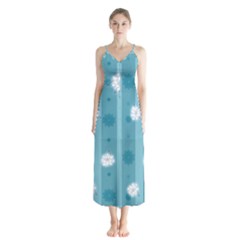 Gardenia Flowers White Blue Button Up Chiffon Maxi Dress by Pakrebo