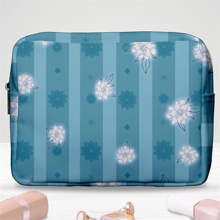 Gardenia Flowers White Blue Make Up Pouch (Large)