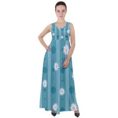 Gardenia Flowers White Blue Empire Waist Velour Maxi Dress by Pakrebo