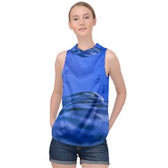 Wave Macro Water Surface High Neck Satin Top by Pakrebo