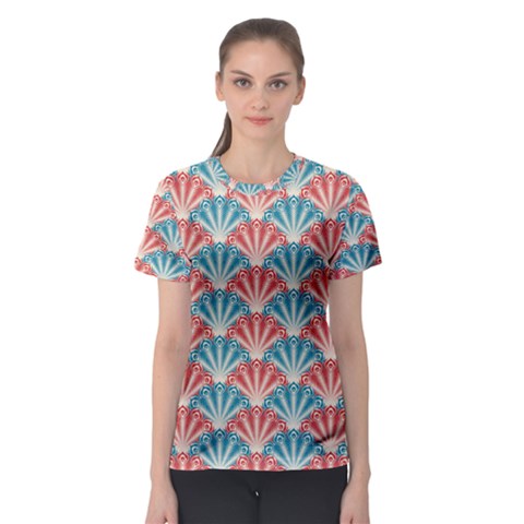 Seamless Patter Peacock Feathers Women s Sport Mesh Tee by Pakrebo