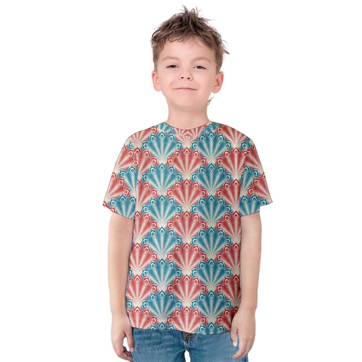 Seamless Patter Peacock Feathers Kids  Cotton Tee