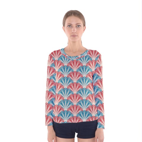 Seamless Patter Peacock Feathers Women s Long Sleeve Tee by Pakrebo