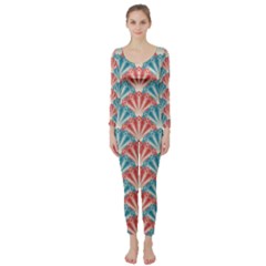 Seamless Patter Peacock Feathers Long Sleeve Catsuit by Pakrebo