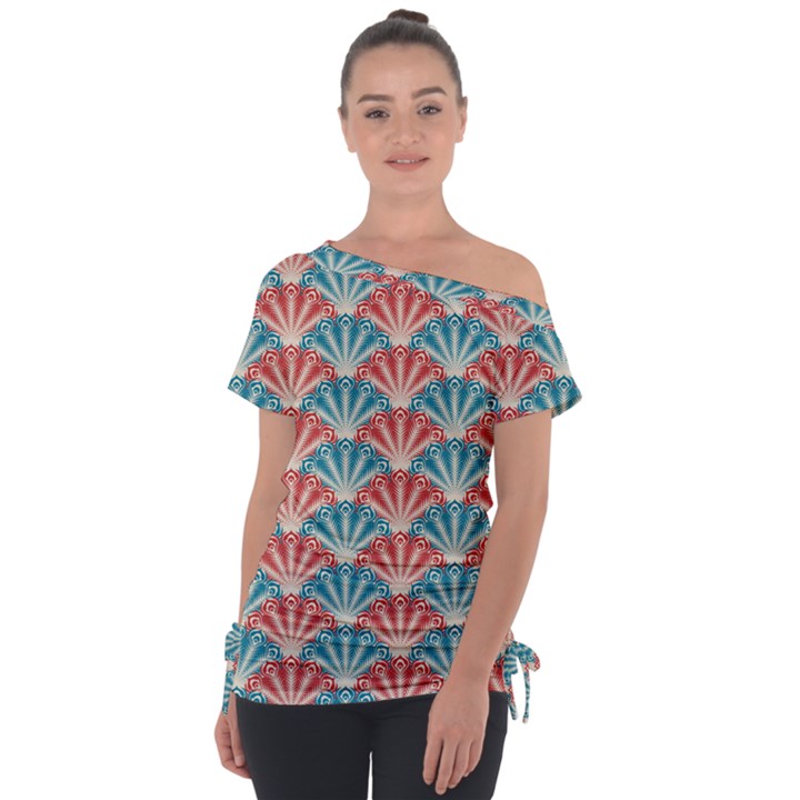 Seamless Patter Peacock Feathers Tie-Up Tee