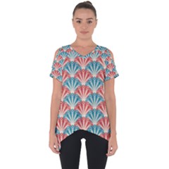 Seamless Patter Peacock Feathers Cut Out Side Drop Tee by Pakrebo