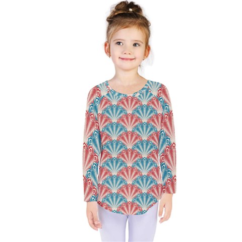 Seamless Patter Peacock Feathers Kids  Long Sleeve Tee by Pakrebo