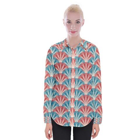 Seamless Patter Peacock Feathers Womens Long Sleeve Shirt by Pakrebo