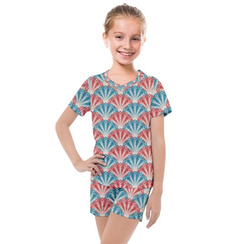 Seamless Patter Peacock Feathers Kids  Mesh Tee And Shorts Set by Pakrebo