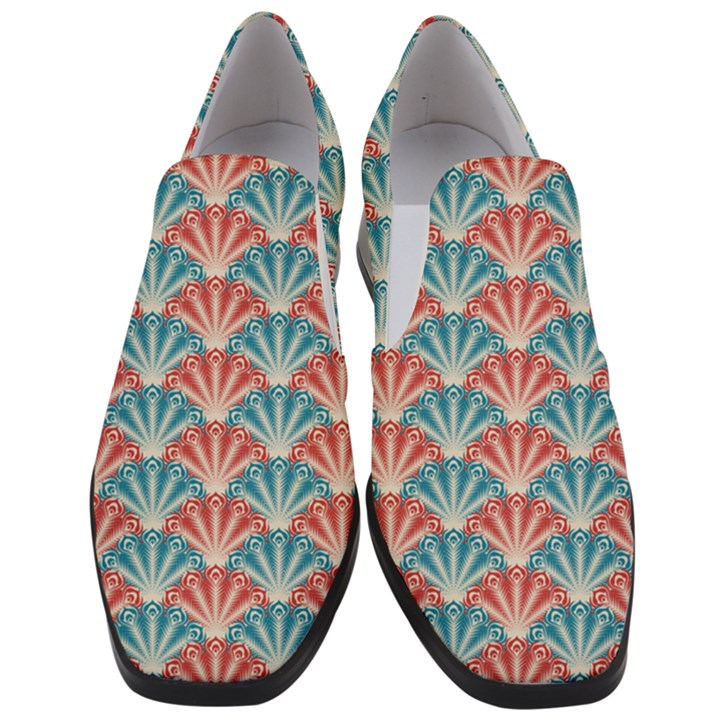 Seamless Patter Peacock Feathers Slip On Heel Loafers