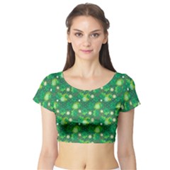 Leaf Clover Star Glitter Seamless Short Sleeve Crop Top by Pakrebo