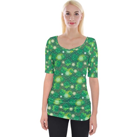 Leaf Clover Star Glitter Seamless Wide Neckline Tee by Pakrebo