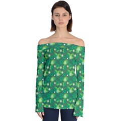 Leaf Clover Star Glitter Seamless Off Shoulder Long Sleeve Top by Pakrebo