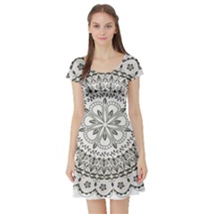 Vector Mandala Drawing Decoration Short Sleeve Skater Dress by Pakrebo