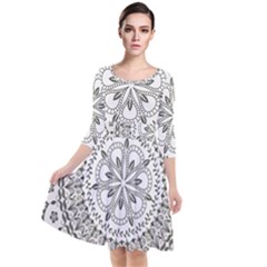 Vector Mandala Drawing Decoration Quarter Sleeve Waist Band Dress by Pakrebo