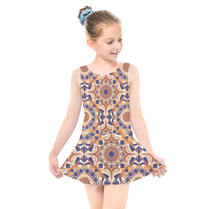 Orange Seamless Pattern Tile Kids  Skater Dress Swimsuit