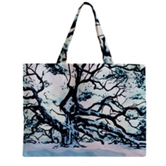 Tree Winter Blue Snow Cold Scene Zipper Mini Tote Bag by Pakrebo