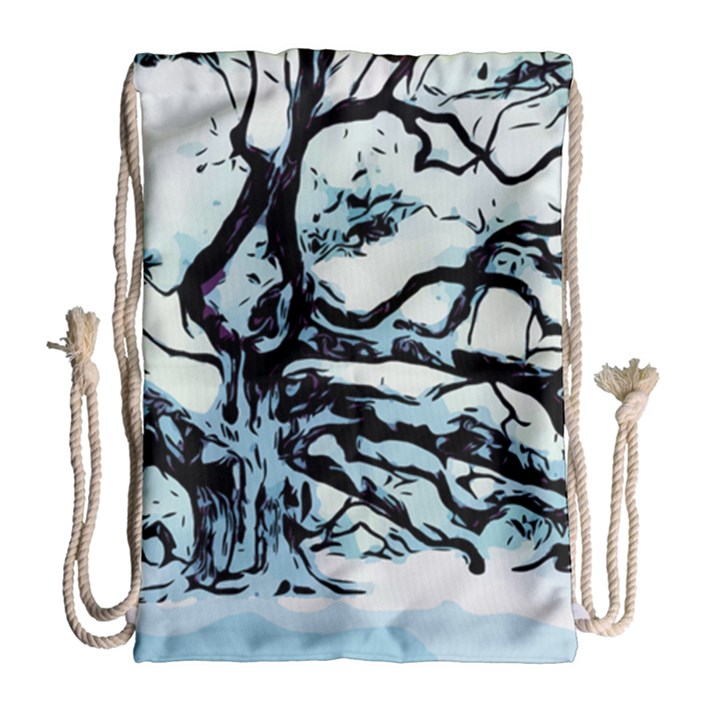 Tree Winter Blue Snow Cold Scene Drawstring Bag (Large)