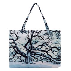 Tree Winter Blue Snow Cold Scene Medium Tote Bag by Pakrebo