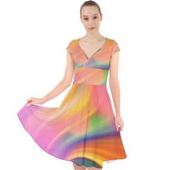 Wave Watercolor Watercolour Cap Sleeve Front Wrap Midi Dress by Pakrebo