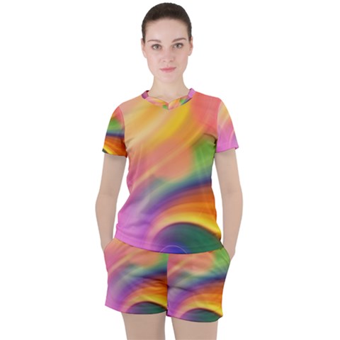 Wave Watercolor Watercolour Women s Tee And Shorts Set by Pakrebo