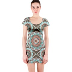 Seamless Pattern Colorful Wallpaper Short Sleeve Bodycon Dress by Pakrebo