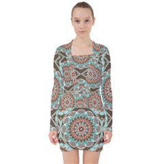 Seamless Pattern Colorful Wallpaper V-neck Bodycon Long Sleeve Dress by Pakrebo