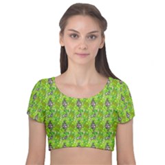 Maple Leaf Plant Seamless Pattern Velvet Short Sleeve Crop Top  by Pakrebo