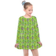 Maple Leaf Plant Seamless Pattern Kids  Long Sleeve Dress by Pakrebo