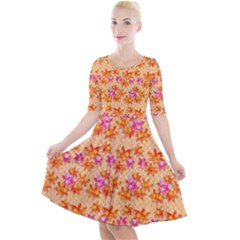 Maple Leaf Autumnal Leaves Autumn Quarter Sleeve A-line Dress by Pakrebo