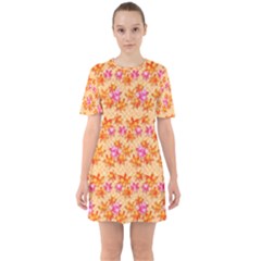 Maple Leaf Autumnal Leaves Autumn Sixties Short Sleeve Mini Dress by Pakrebo