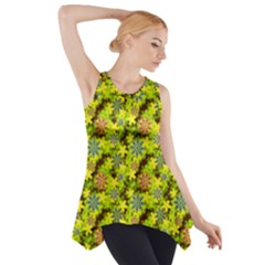 Flowers Yellow Red Blue Seamless Side Drop Tank Tunic by Pakrebo