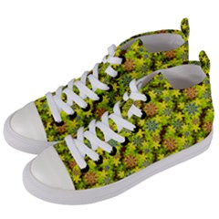 Flowers Yellow Red Blue Seamless Women s Mid-top Canvas Sneakers by Pakrebo