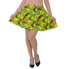 Flowers Yellow Red Blue Seamless Velvet Skater Skirt