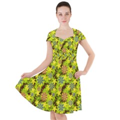 Flowers Yellow Red Blue Seamless Cap Sleeve Midi Dress by Pakrebo