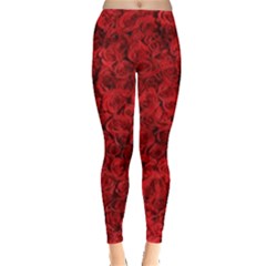 Rose Roses Flowers Red Valentine Leggings  by Pakrebo