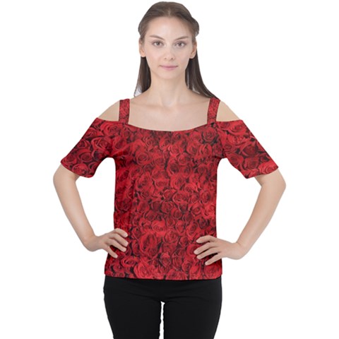 Rose Roses Flowers Red Valentine Cutout Shoulder Tee by Pakrebo