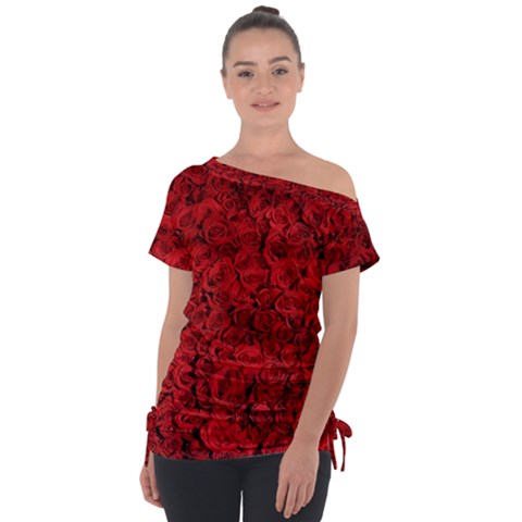 Rose Roses Flowers Red Valentine Tie-up Tee by Pakrebo