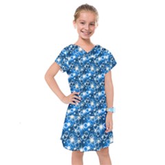 Star Hexagon Blue Deep Blue Light Kids  Drop Waist Dress by Pakrebo