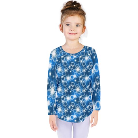 Star Hexagon Blue Deep Blue Light Kids  Long Sleeve Tee by Pakrebo