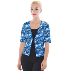 Star Hexagon Blue Deep Blue Light Cropped Button Cardigan by Pakrebo