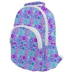 Flowers Light Blue Purple Magenta Rounded Multi Pocket Backpack