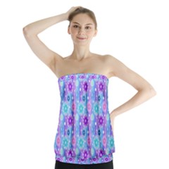 Flowers Light Blue Purple Magenta Strapless Top by Pakrebo